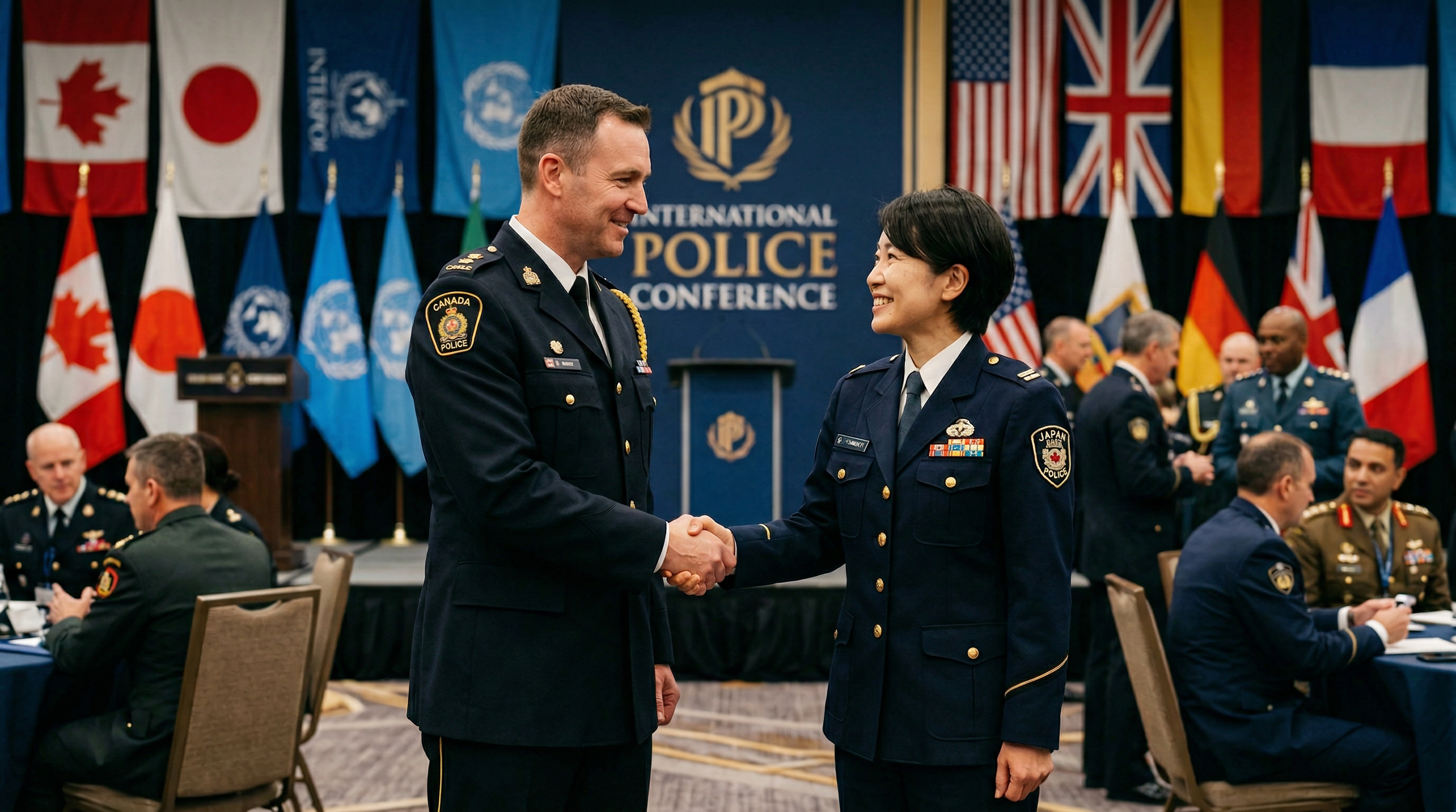 International law enforcement professionals at a global conference